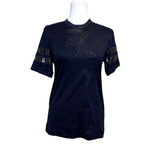 Rohka Women's Short Sleeve Top Navy Blue T-Shirt Metallic Print Cotton Size S